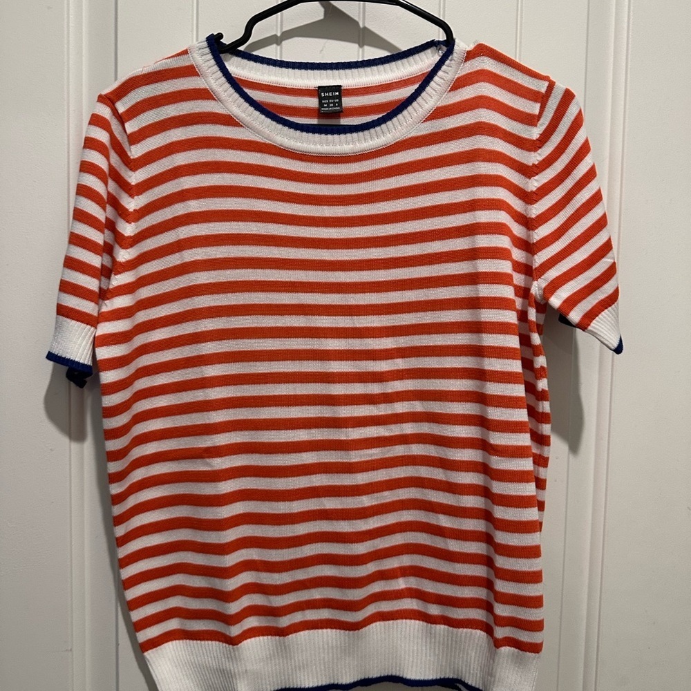 SHEIN Red and White Striped Knit Top